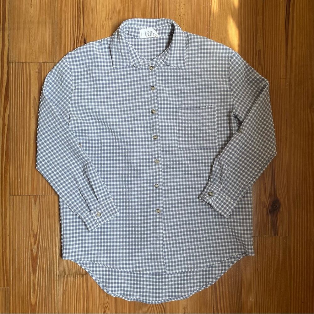 P. Cill purple white check puckered button up SIZE‎ S